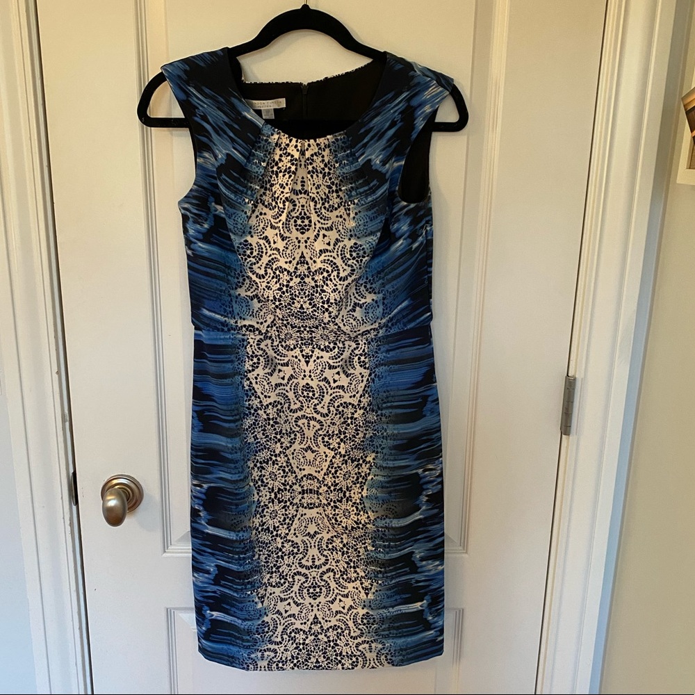 LONDON TIMES BLUE PRINT DRESS 6P